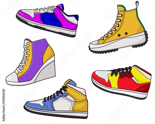 Set sneakers sport shoes vector illustration