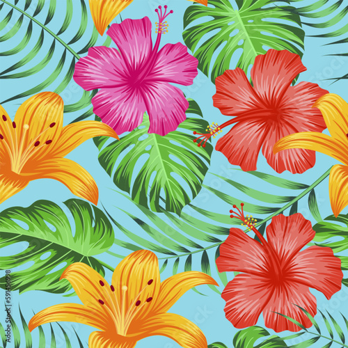 Floral seamless pattern with leaves. tropical background © Fauzan