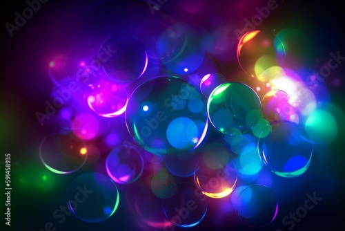 Vibrant Bokeh Background with Neon Lights and Round Shapes, Generative AI