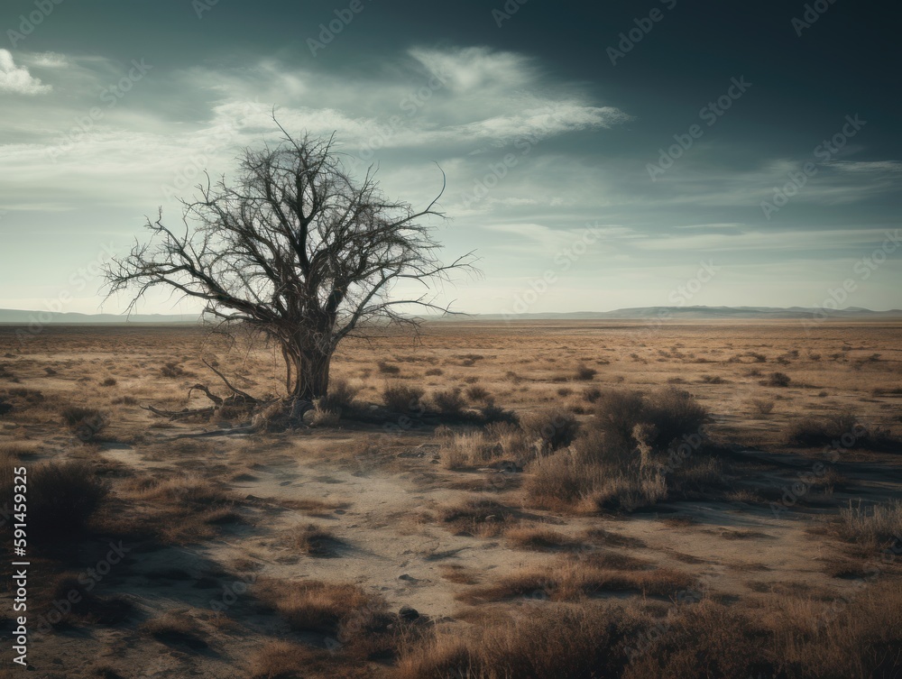 A withered tree in a desolate landscape