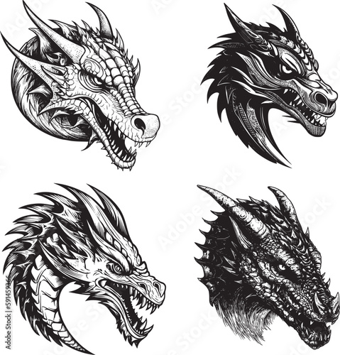 front view of a Wyvern head, vector art black on white background