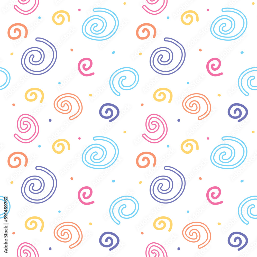 Hand drawn swirl and dots vector seamless pattern in various colors perfect for wrapping paper, fashion and cloth texture, present background. Hand drawn swirl and dots vector seamless pattern in various colors perfect for wrapping paper, fashion and cloth texture, present background.