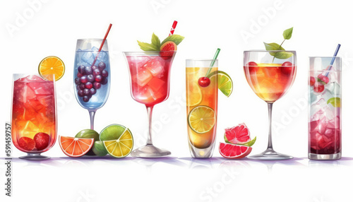 set of fruit cocktails, alcoholic drinks sets. Generative AI
