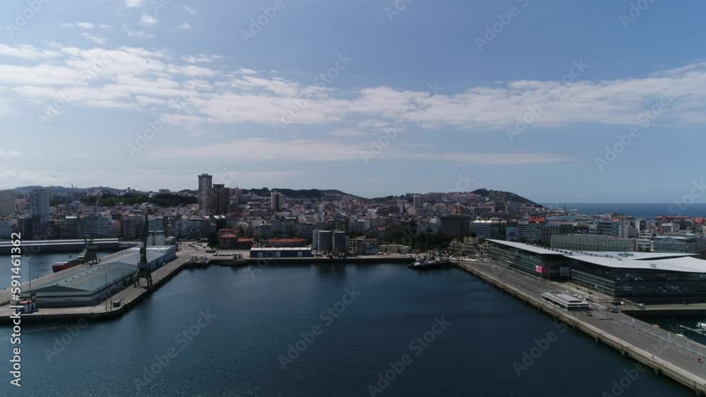 Aerial View City and Port of A Coruna Galicia Spain
