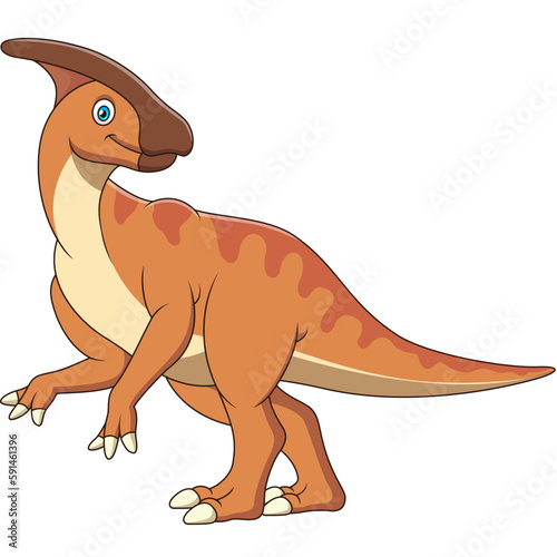 Cartoon illustration of cute parasaurolophus walking