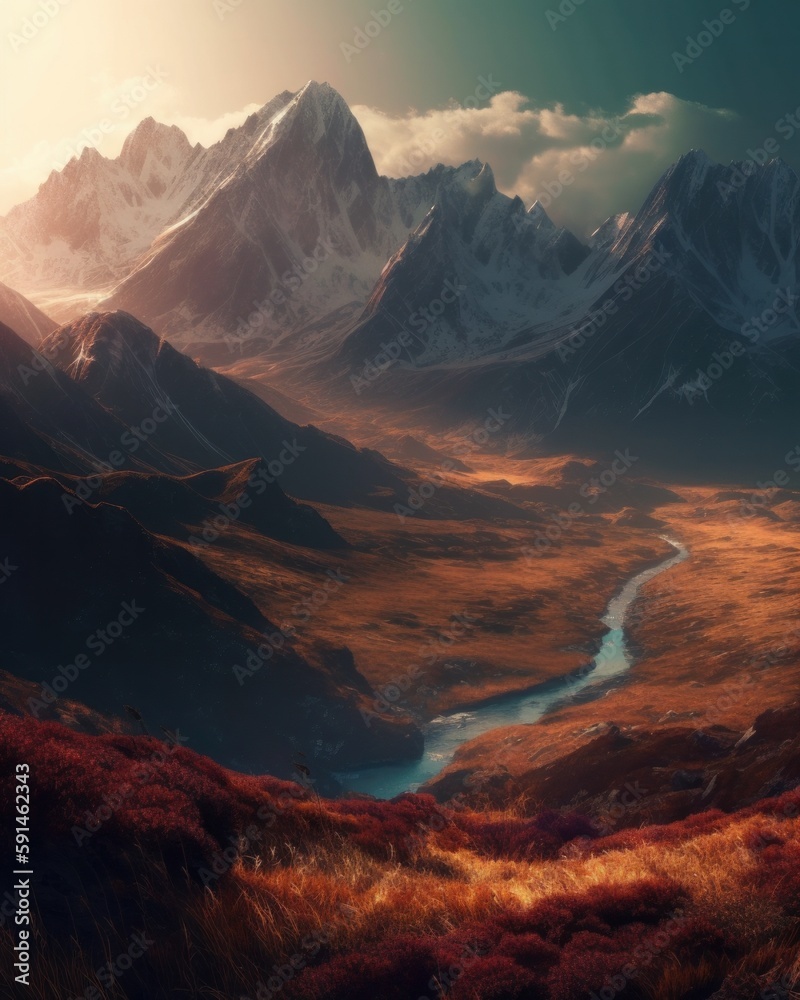 sunrise in the mountains made with generative ai