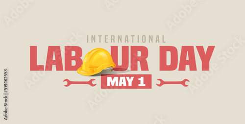 Simple International labour Day May 1 Banner With Safety Helmet and Wrench Illustration