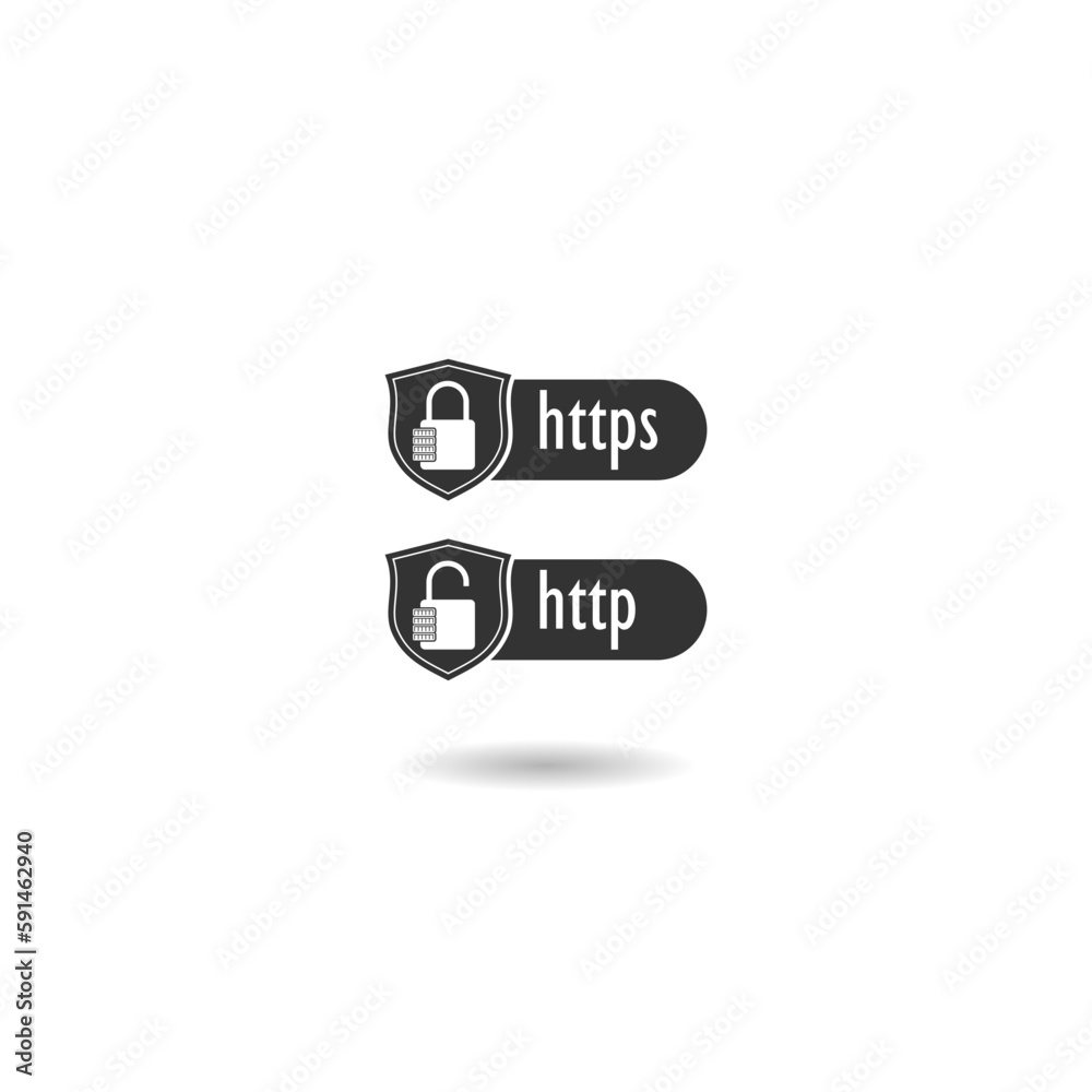 HTTP and HTTPS protocols on shield icon with shadow HTTP and HTTPS protocols on shield icon with shadow