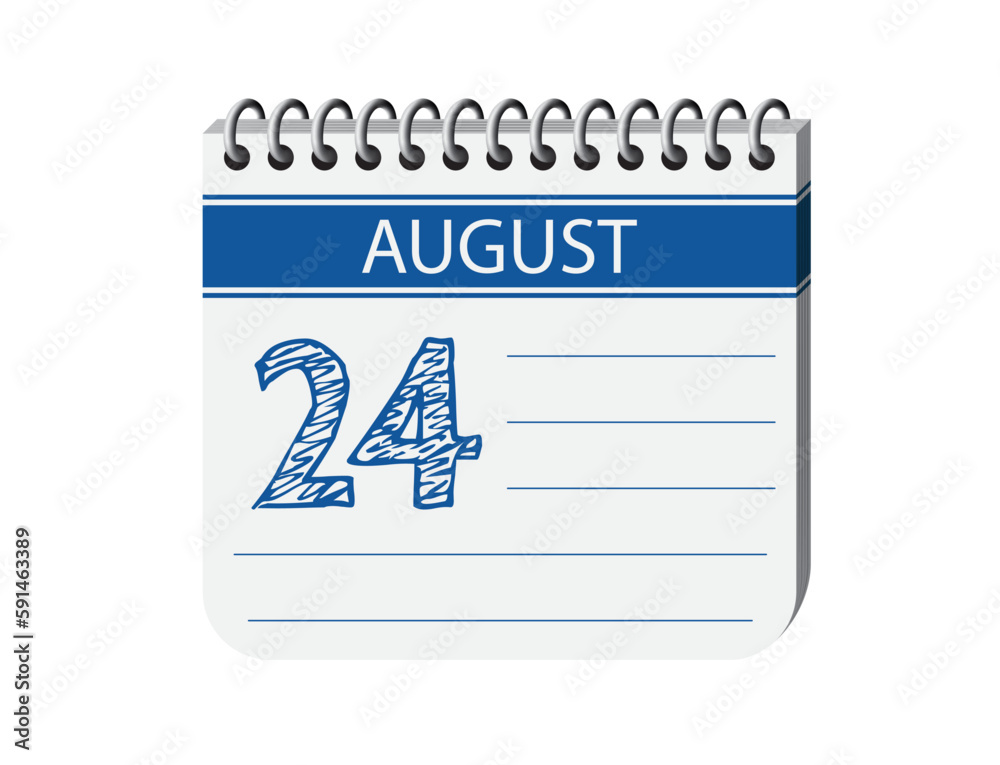 24 august calendar page vector. 3d one day calendar date appointment, holiday, deadline, event reminder illustration. Abstract three dimensional daily date calendar. 24 august calendar page vector. 3d one day calendar date appointment, holiday, deadline, event reminder illustration. Abstract three dimensional daily date calendar.
