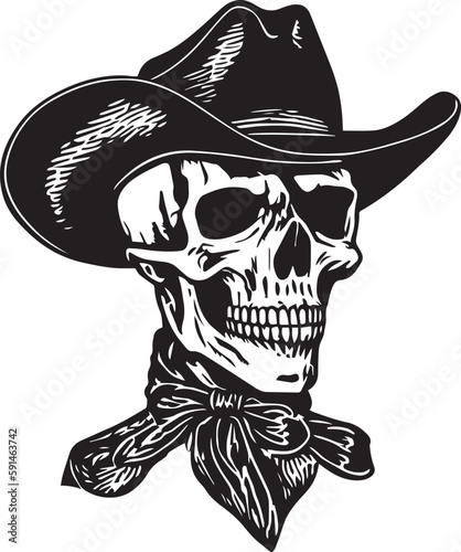 Skull in a cowboy hat, cowboy skull, Vector illustration, SVG	