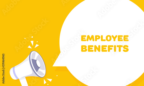 Employee benefits. Flat, yellow, employee benefits banner. Vector illustration.