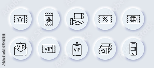 Tickets and passes. Line icon, black, ticket icons. vector icons.