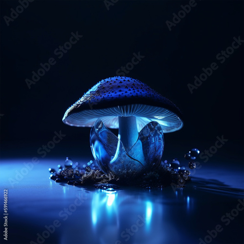 A blue mushroom Generative AI photo