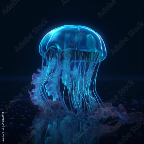 A blue jellyfish Generative AI photo