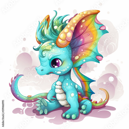 A little dragon with a rainbow horn Generative AI photo