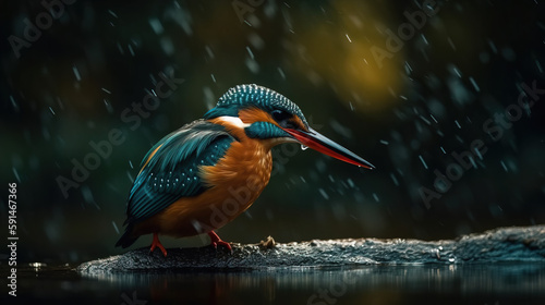 Nature's Perfect Predator: The Graceful Kingfisher Catching a Fish in the Wild. Ai Generative.