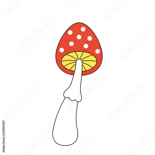 Retro groovy trippy mushroom. Hippie psychedelic fly agaric fungus. Hippy vintage cartoon hallucinogenic amanita. Trendy nostalgic y2k pop culture design. Isolated vector eps element