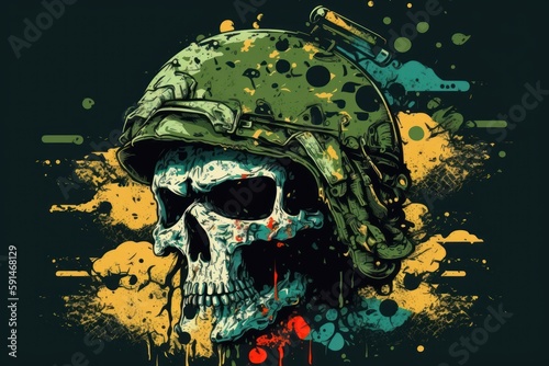 Canvas-taulu Army Skull Wearing A Helmet Illustration