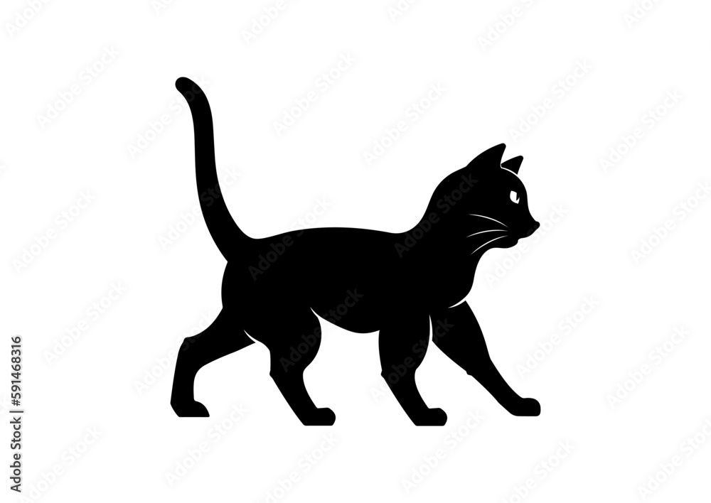 Black Cat Silhouette Clipart Vector on White Background