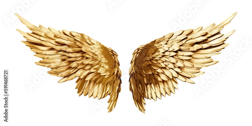 Golden wings isolated on transparent background - Generative AI photo