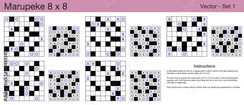 5 Marupeke 8 x 8 Puzzles. A set of scalable puzzles for kids and adults, which are ready for web use or to be compiled into a standard or large print activity book.