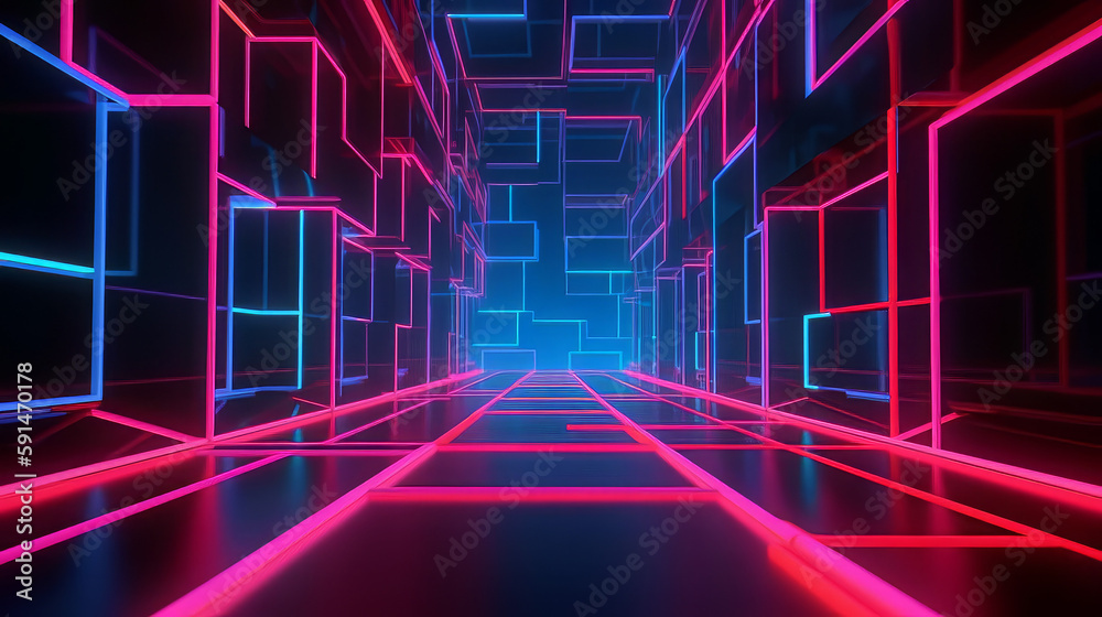 3d render, abstract background with neon panels glowing in the dark, red blue gradient 3d render, abstract background with neon panels glowing in the dark, red blue gradient