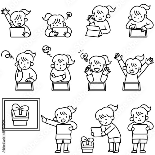 タブレットを使って学習をする小学生の女の子