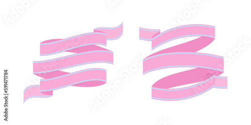 Dwie ręcznie rysowane różowe wstęgi z jasnym niebieskim akcentem. Etykieta, wstążka, baner, tag w prostym stylu.