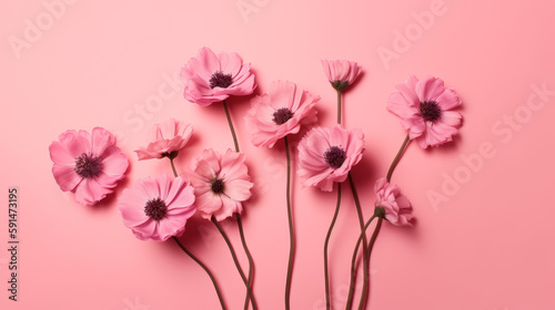 Bonito fondo rosa con flores irreales de tela o papel. Concepto celebraciones, invitaciones, dia de la madre, San Valentin