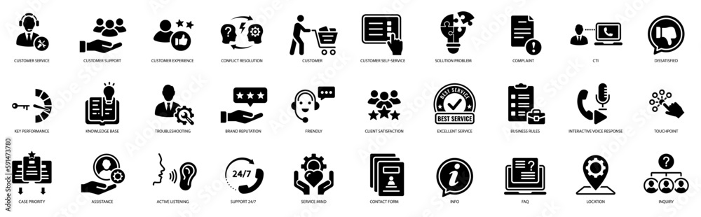 Support and Service Icons Vector. Customer service icon Stock Vector ...