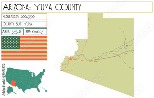 Large and detailed map of Yuma County in Arizona, USA.
