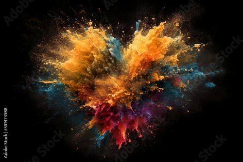 Colorful Explosion in Heart Shape - Abstract Wallpaper on Black Background by generative ai