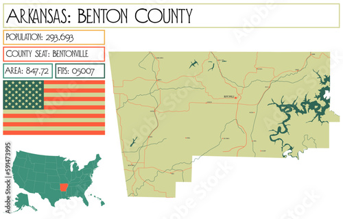 Large and detailed map of Benton County in Arkansas  USA.