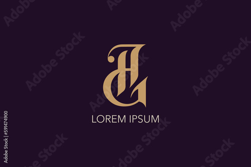GH modern typography luxury logo design, gh luxury logo, gh lettering, gh golden logo photo
