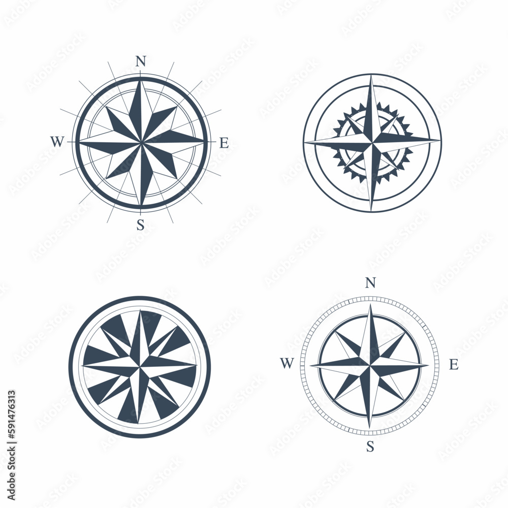 set of compass logo vector icon
