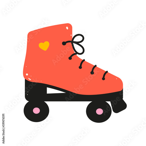 Roller skates from the 90s in flat style, orange black design, nastolgia, retro, vintage photo