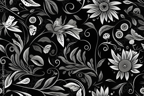Floral pattern. Seamless pattern with decorative flowers and plants. AI