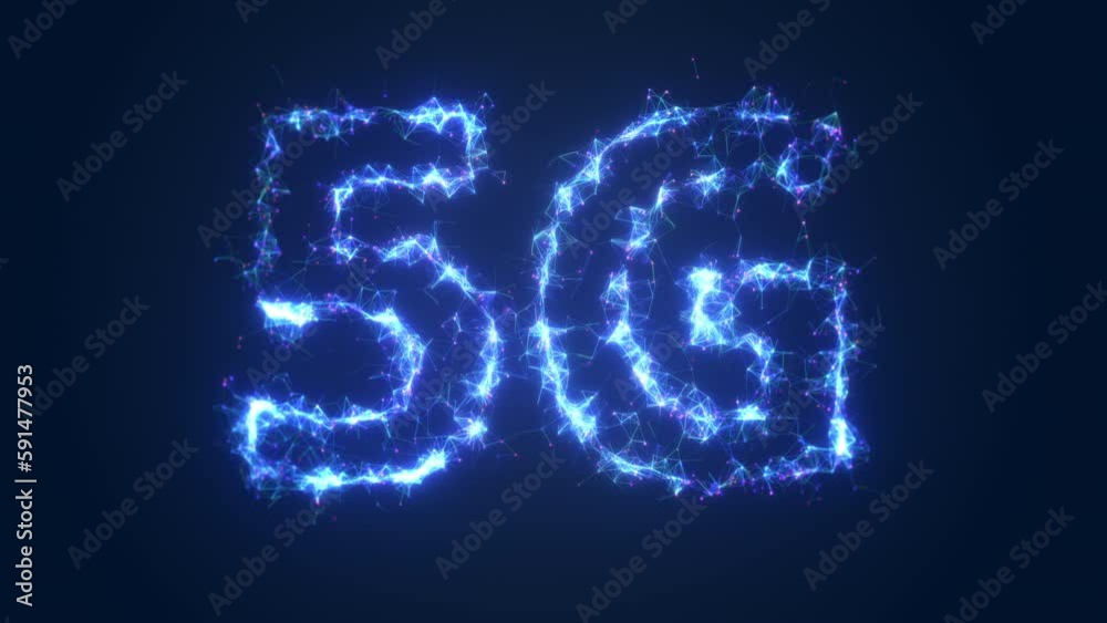 Graphic animation of the appearance and disappearance of the 5G logo made of glowing particles. Digital technologies of the fifth generation. Empty space for insertion. Graphic animation of the appearance and disappearance of the 5G logo made of glowing particles. Digital technologies of the fifth generation. Empty space for insertion.