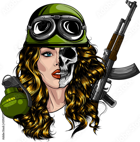 sexy army girl with assault rifle vector