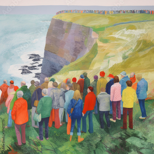 an illustration countless people on the cliff
