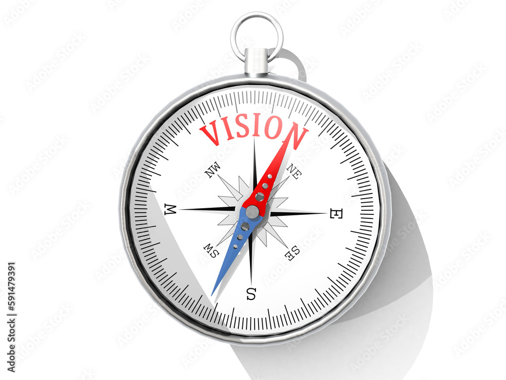 Vision word printed on compass isolated Vision word printed on compass isolated
