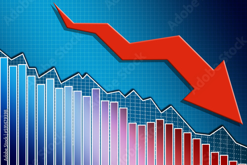 Economy falling down with arrow and flag