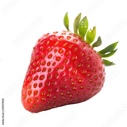 Single Strawberry with Leaf and Stem Isolated on trasparent background