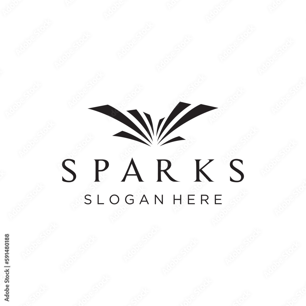Creative colorful spark logo template design in modern style. Logotype for business, brand, celebration, fireworks, stars.
