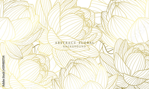 seamless background with golden line art lotus