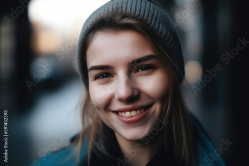 Portrait of a smiling woman. AI