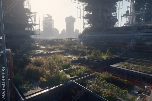 A futuristic cityscape with advanced urban agriculture systems  Generative AI