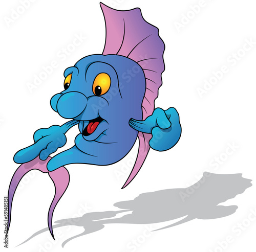 Blue Cute Fish with Yellow ...