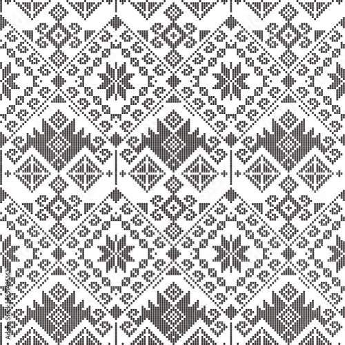 Yakan weaving inspired vector seamless pattern - Filipino traditonal geometric textile or fabric print design in black and white