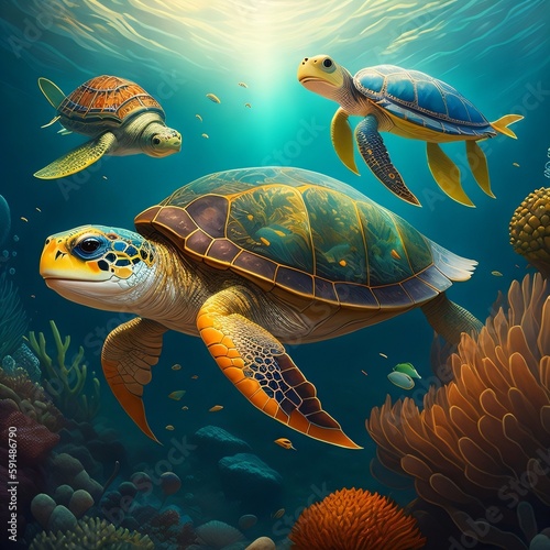 sea turtle swimming. Generative AI